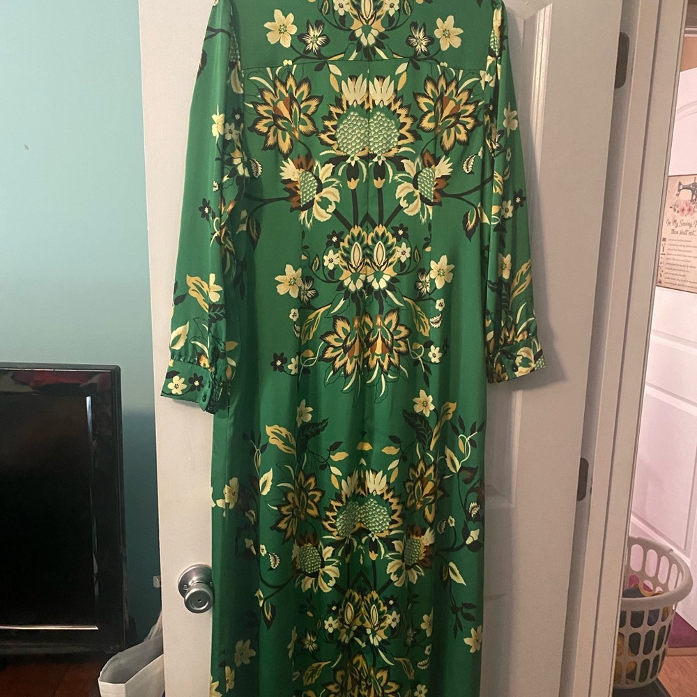 Chico's Green Floral Long Sleeve Dress